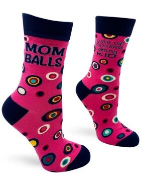 •Mom Balls• Multicolor Funny Women’s Appreciation Novelty Crew Socks